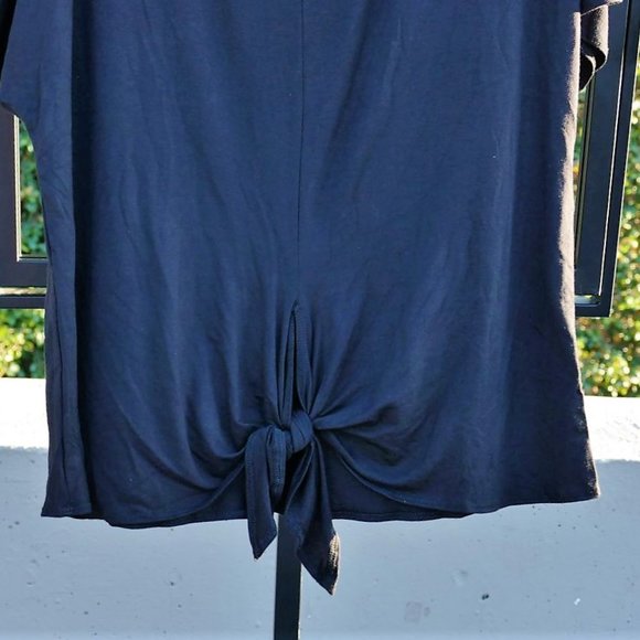 Isaac Liev BLACK Short Sleeve Front-Tie Knot Top M - Picture 6 of 13